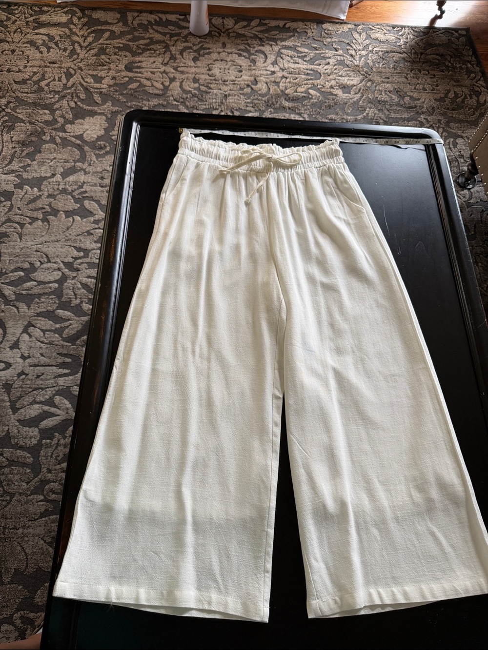 Wide Leg Drawstring Pants in Cream
